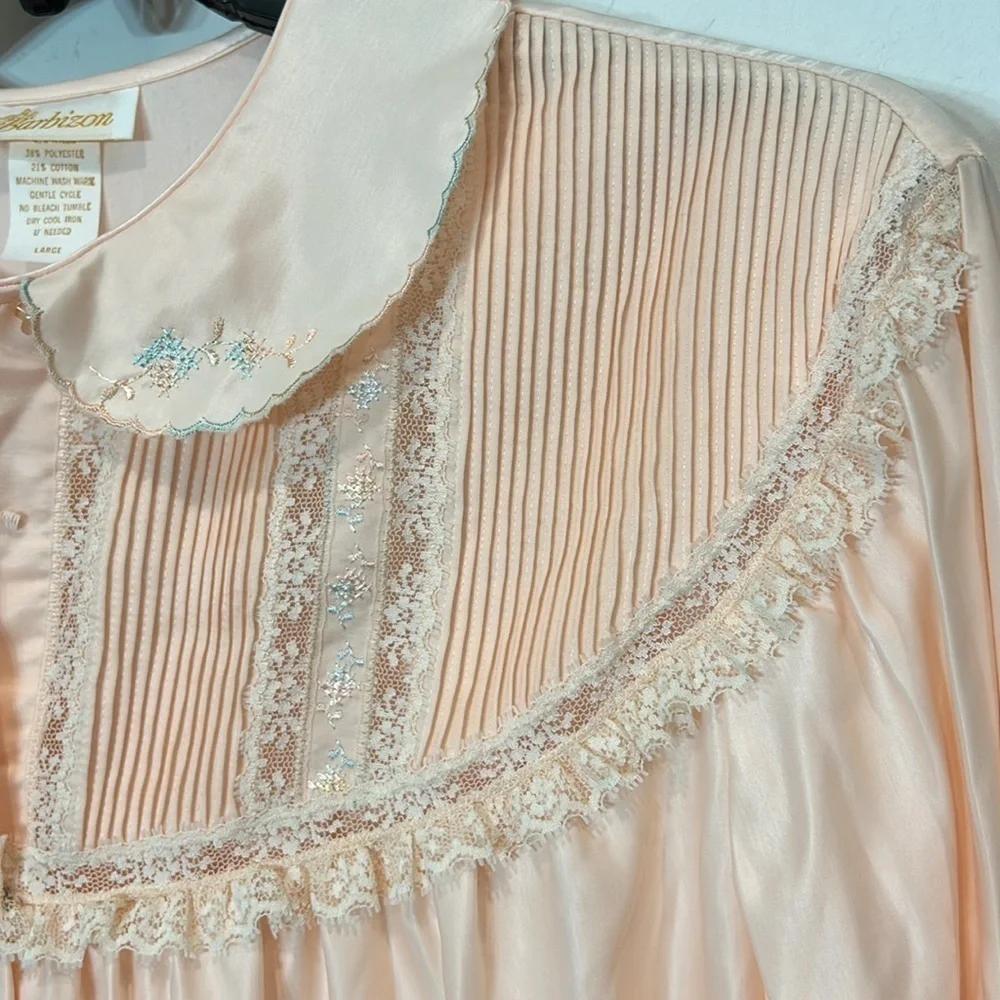 Vintage dead stock Barbizon Alicia long sleeve sleep gown, peach women’s large - Picture 4 of 6